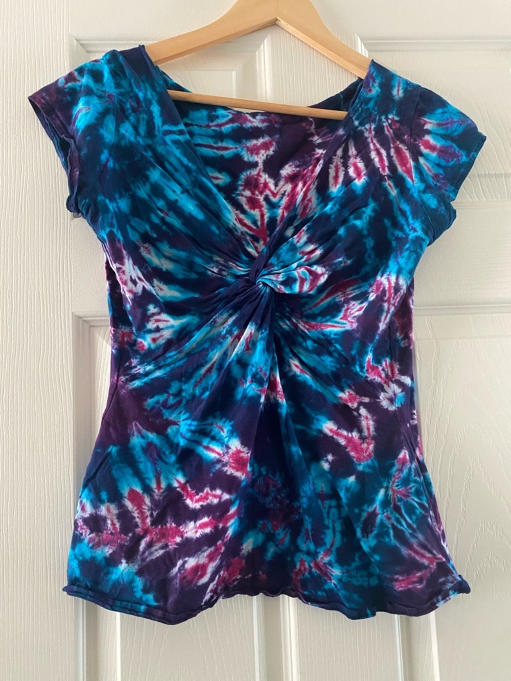 Women's Tie-Dye Twist Front Top - Blue & Purple